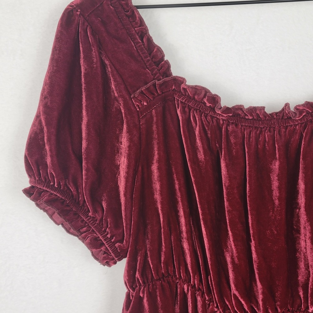 Torrid Velvet Tiered Babydoll Top Sz 1 (14-16) Burgundy Boho Romantic Whimsigoth - Picture 2 of 9